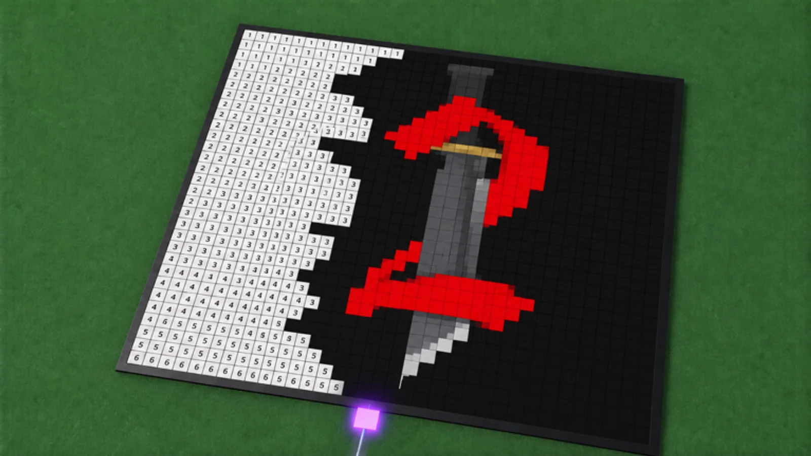 A numbered Paint a Game canvas with a partially completed red Roblox icon