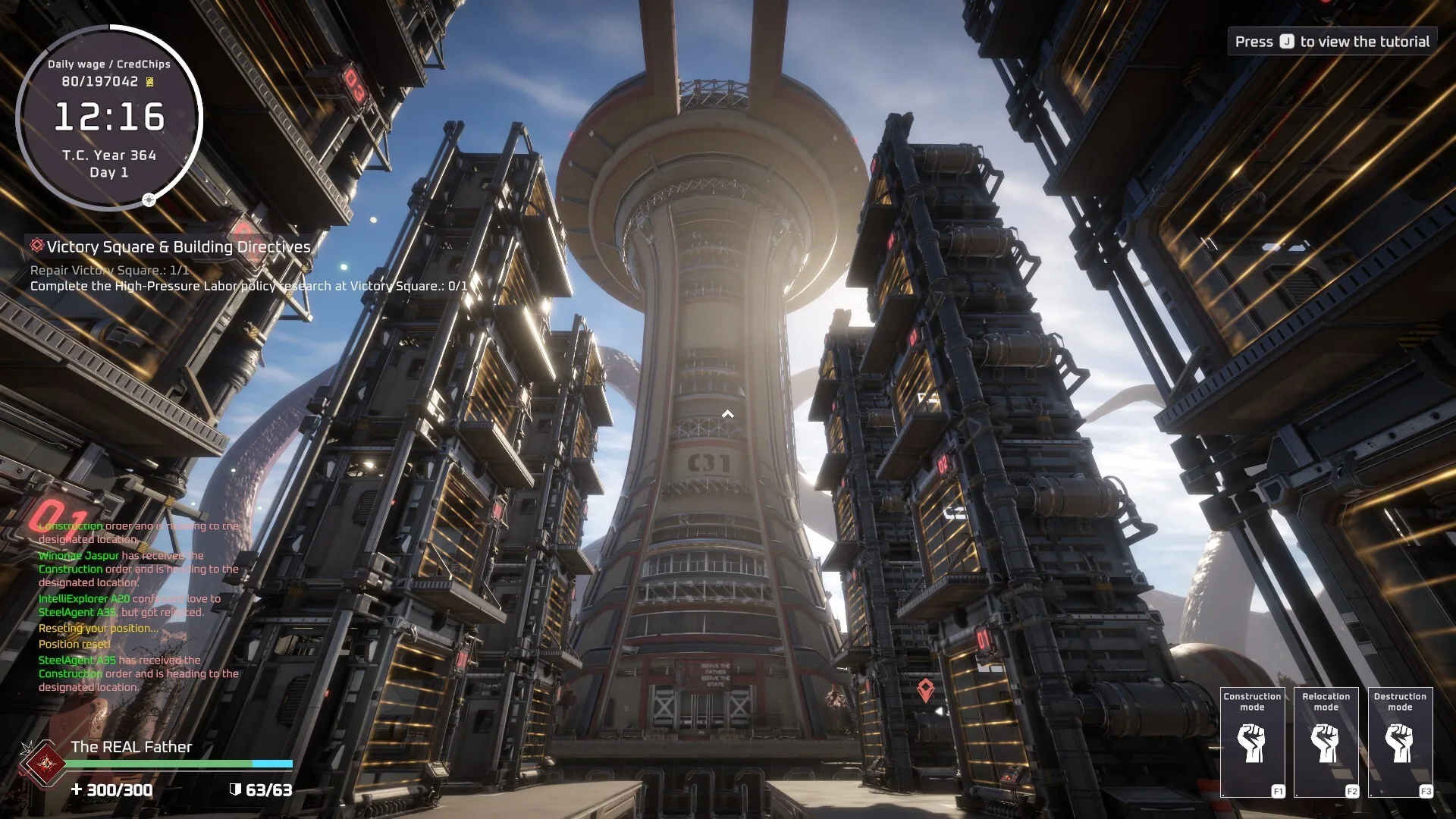 Pax Autocratica screenshot of a tall industrial colony structure with an in-game interface.