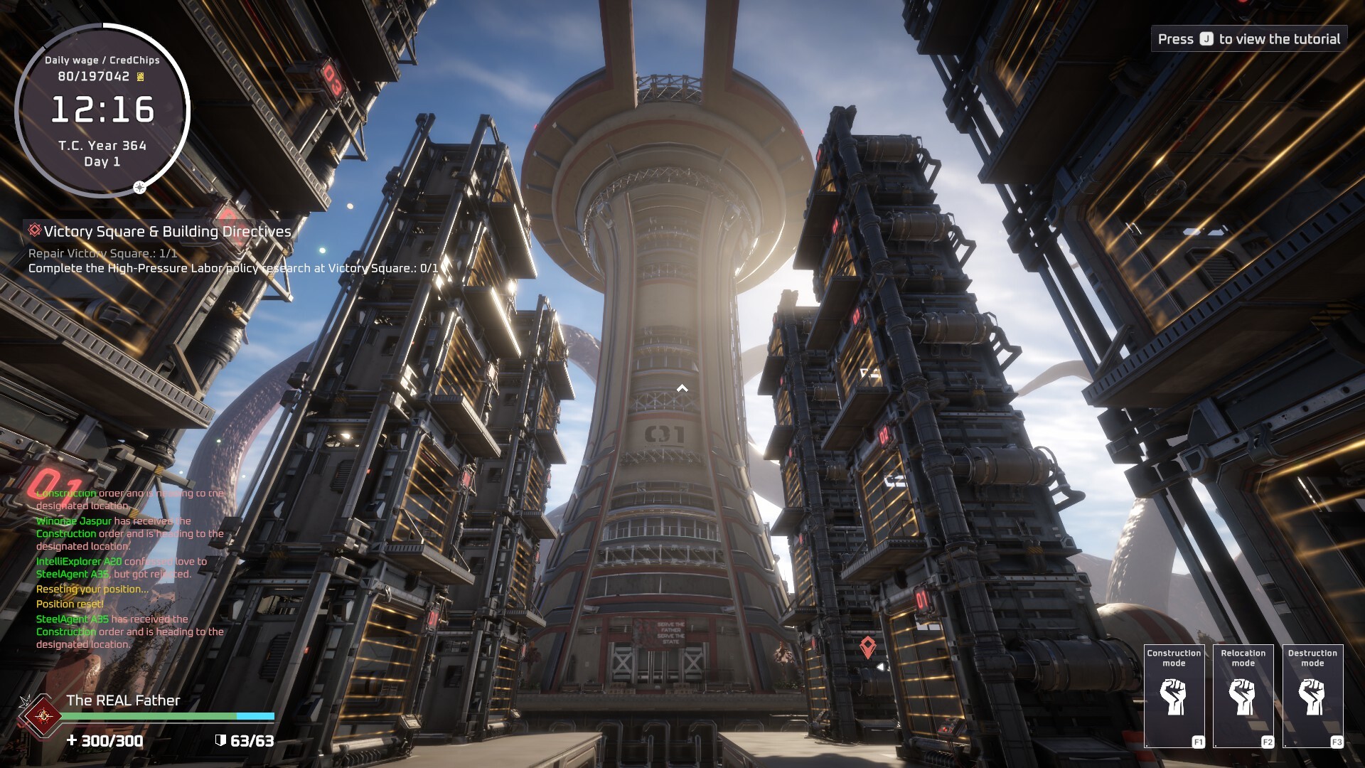 Pax Autocratica screenshot of a tall industrial colony structure with an in-game interface.