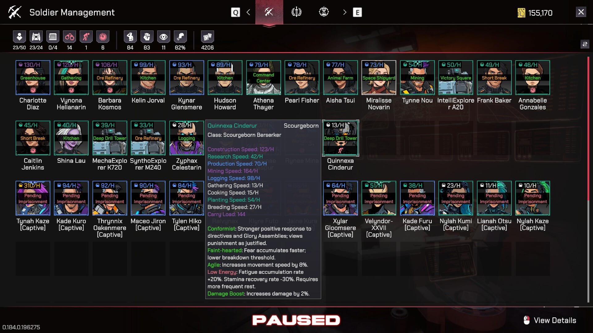 Pax Autocratica screenshot of the Soldier Management interface with citizen portraits and work assignments.