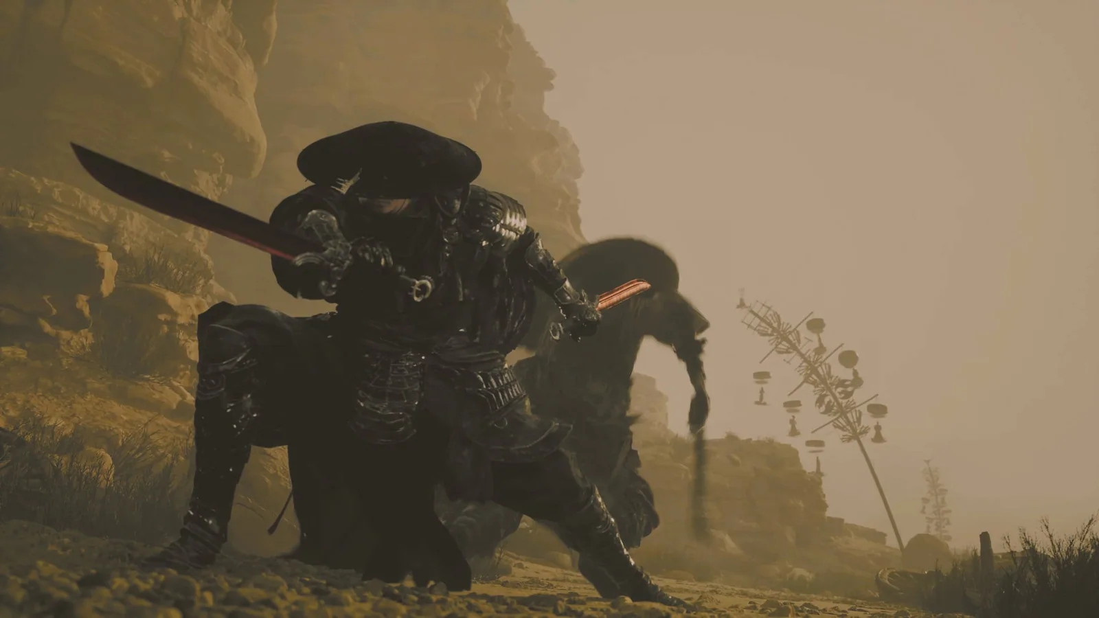 Soul fighting a large opponent in a desert arena