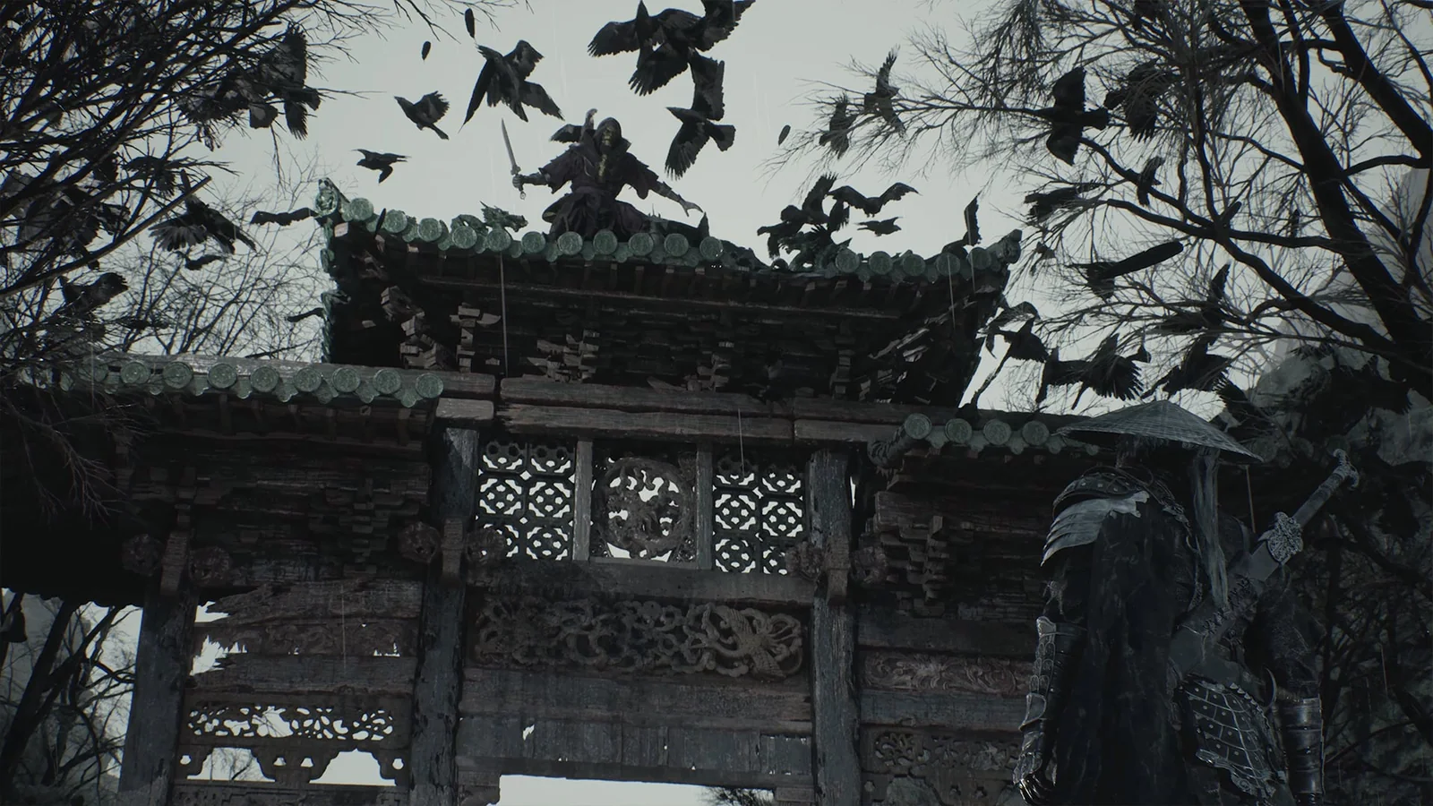 A monumental paifang gate in Phantom Blade Zero