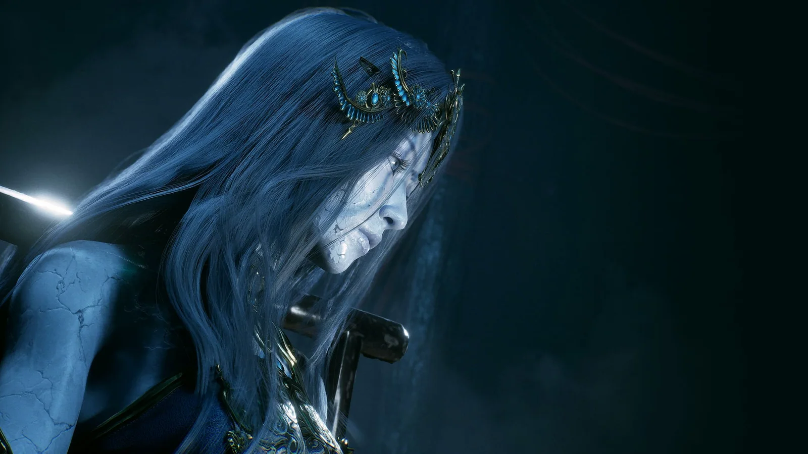 A cinematic Phantom Blade Zero character scene