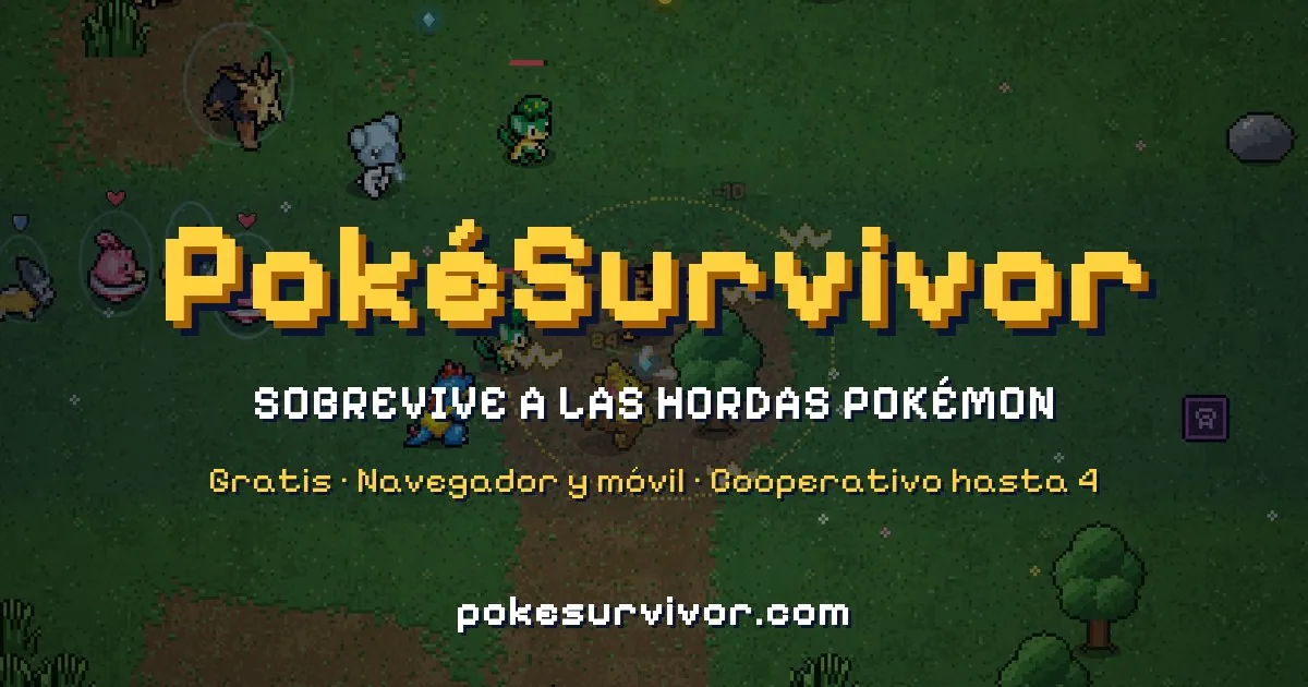 Official PokéSurvivor artwork showing Pokémon in a grassy survival battlefield