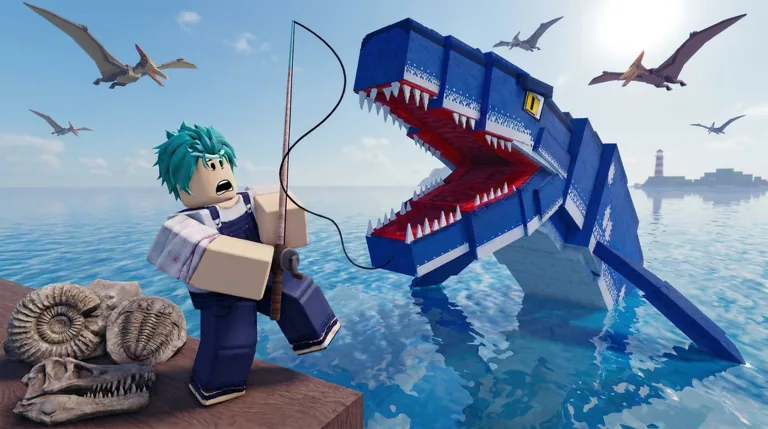 Prehistoric Farm scene thumbnail showing a blocky coastal prehistoric world