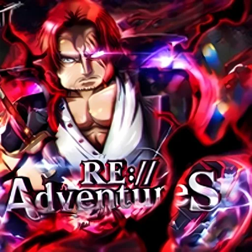 Red-haired swordsman icon with the RE://Adventures wordmark