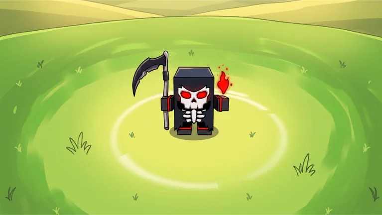 Official RNG Heroes artwork showing a skeletal reaper in a green biome