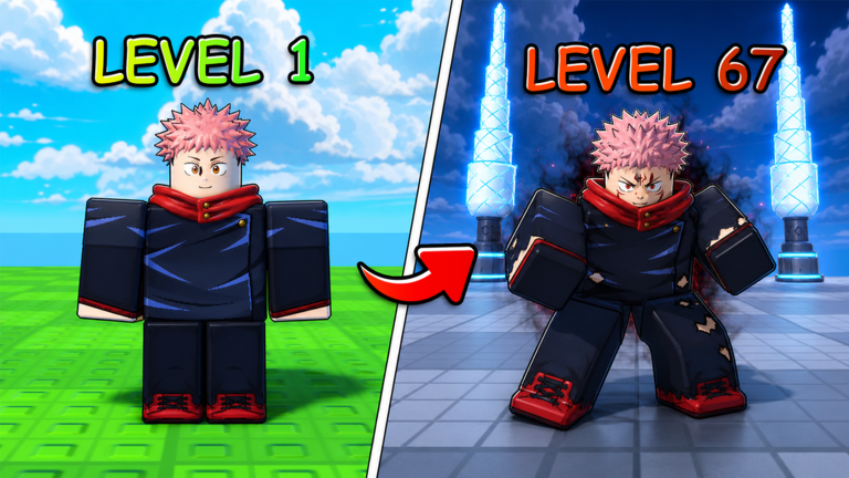 Official promotional art compares a fighter at Level 1 and Level 67.