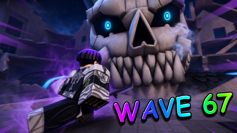 A skull-like enemy appears below a visible Wave 67 label in official experience art.