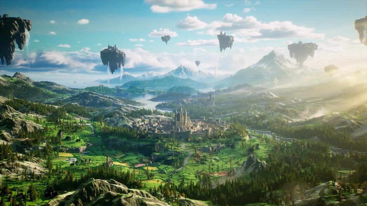 Floating islands, a castle town, and snow in the opening shot.