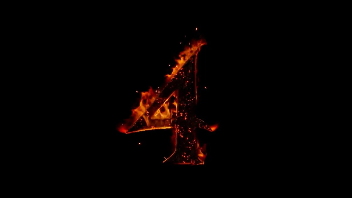 Flaming metal numeral 4 used as the share image.