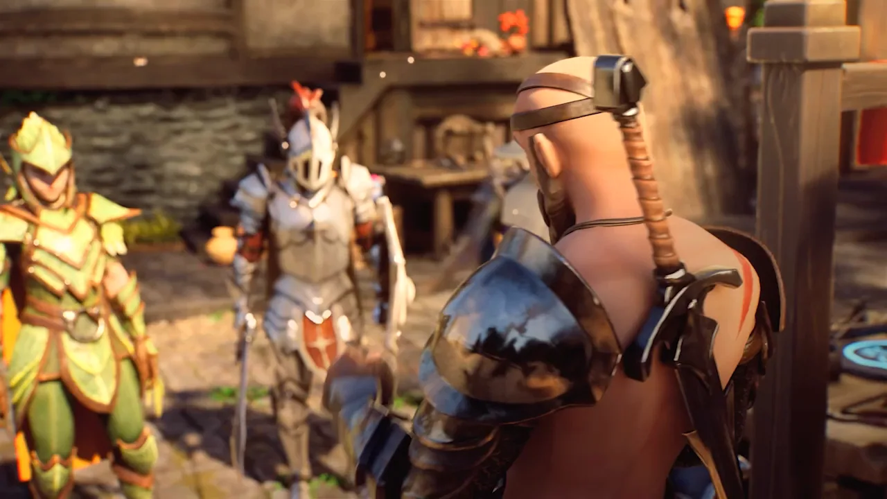 Three adventurers together in the street.