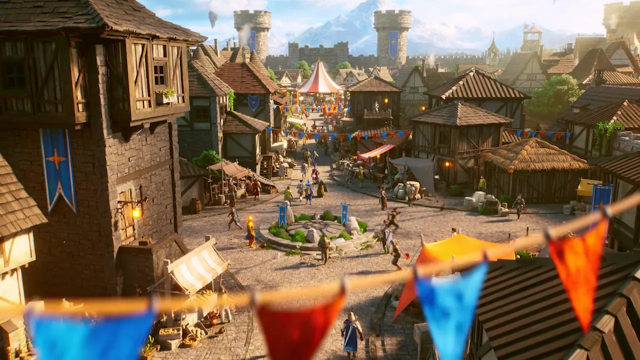 A high view of the town square.