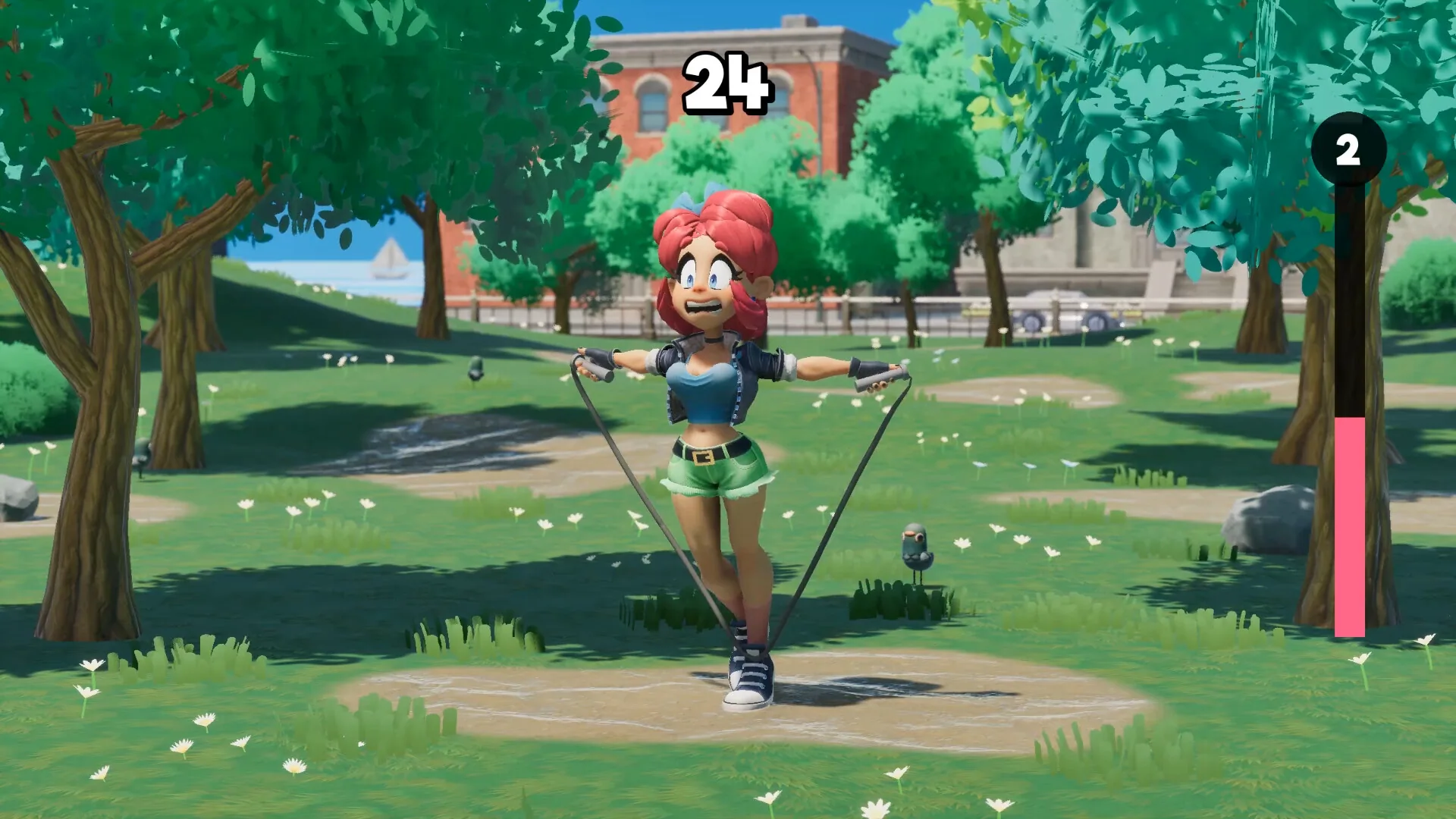 Close view of Scarlet concentrating on a skip at score 24