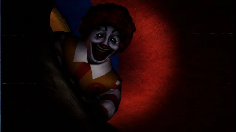Clown hunter peeking around a red corner