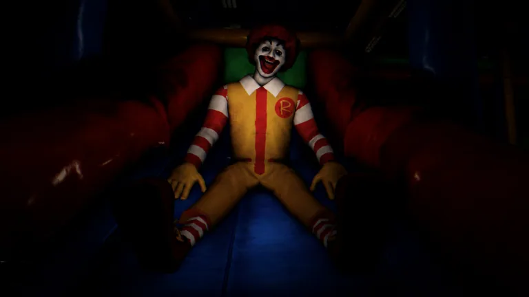 Clown hunter sitting in a play structure