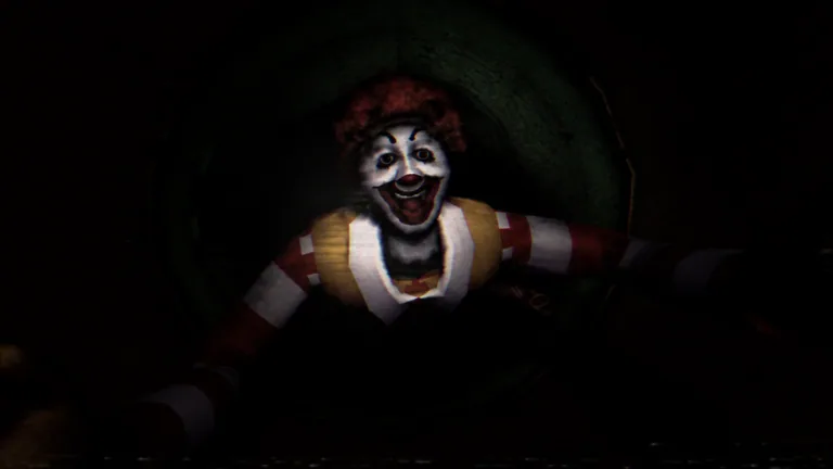 Clown hunter crawling through a dark tunnel