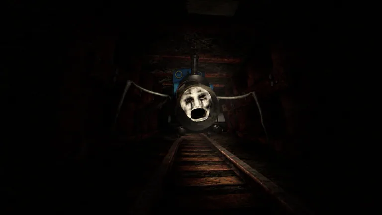Distorted train hunter on mine tracks