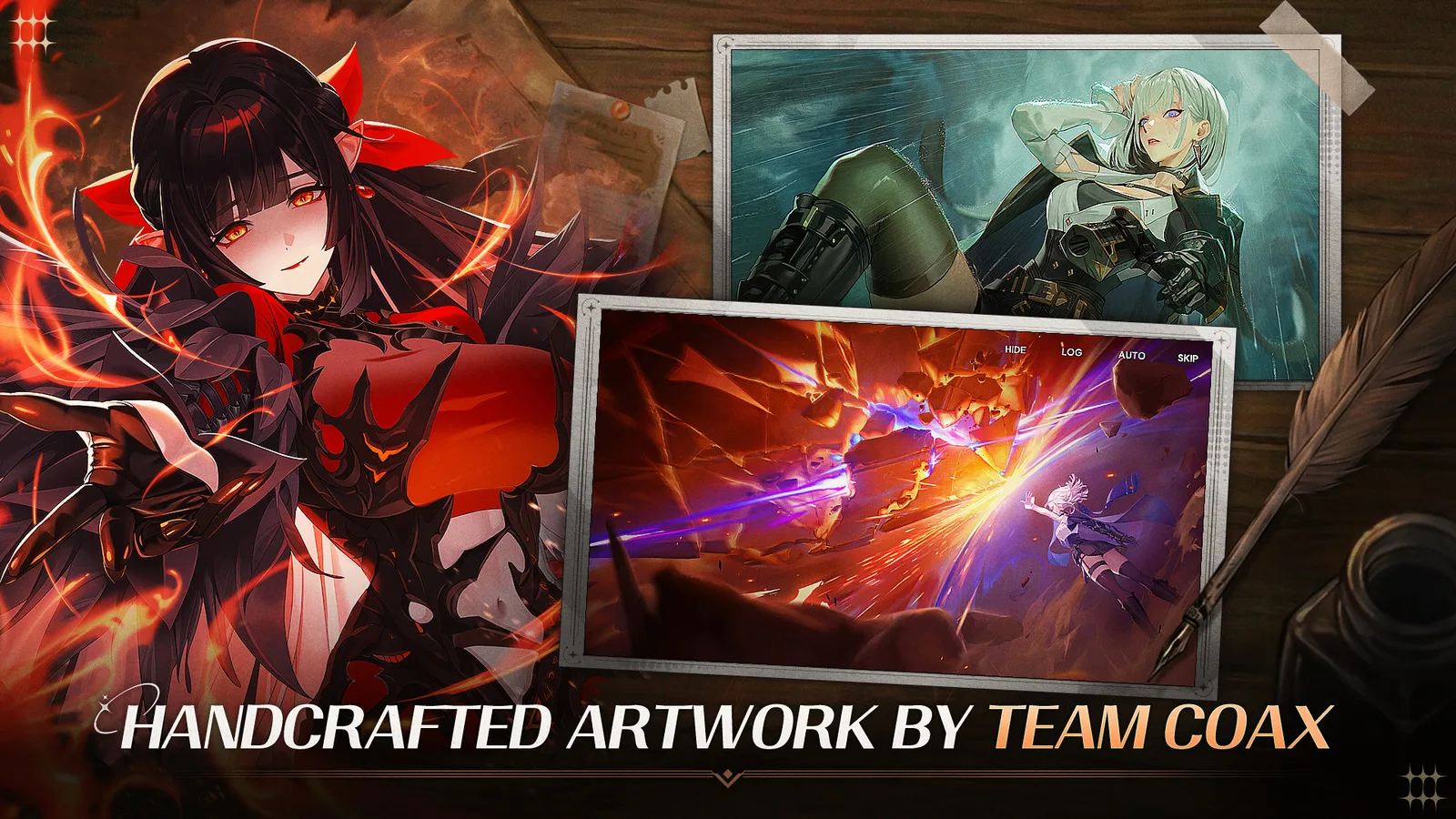 Official store screenshot: "Handcrafted Artwork by Team Coax," featuring Heidi Underborn and an in-game story-dialogue scene.