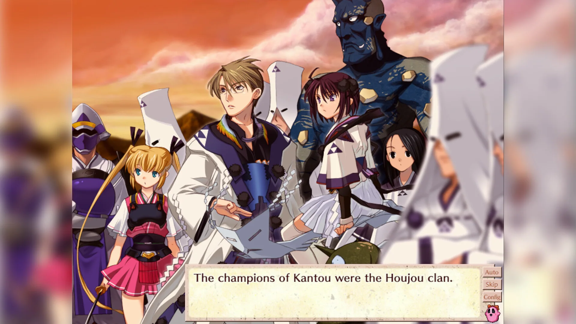 A story card naming the Houjou clan as the champions of Kantou.