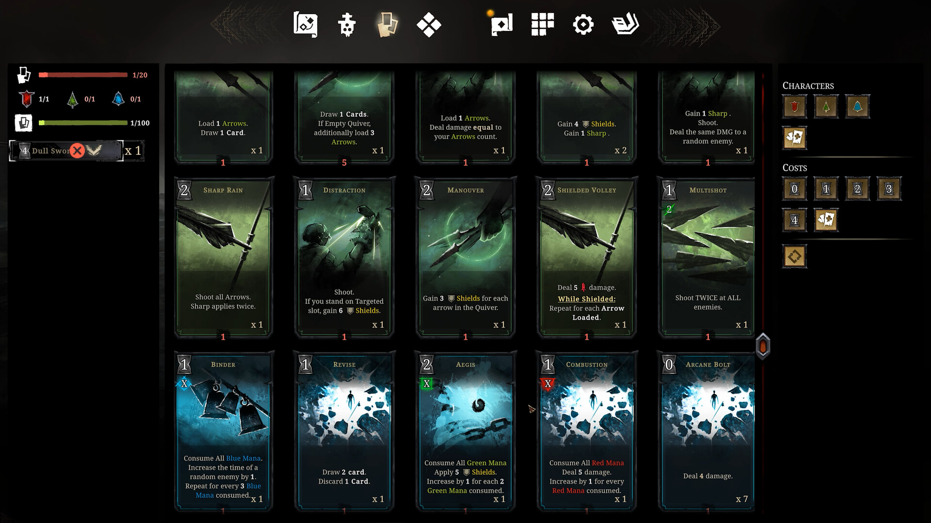 Official Shards of Order card library showing multiple hero-colored card families