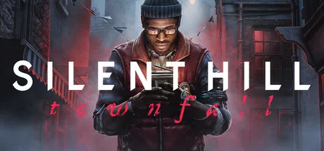Key art of Simon holding a pocket television on a fogged street with the SILENT HILL Townfall title.