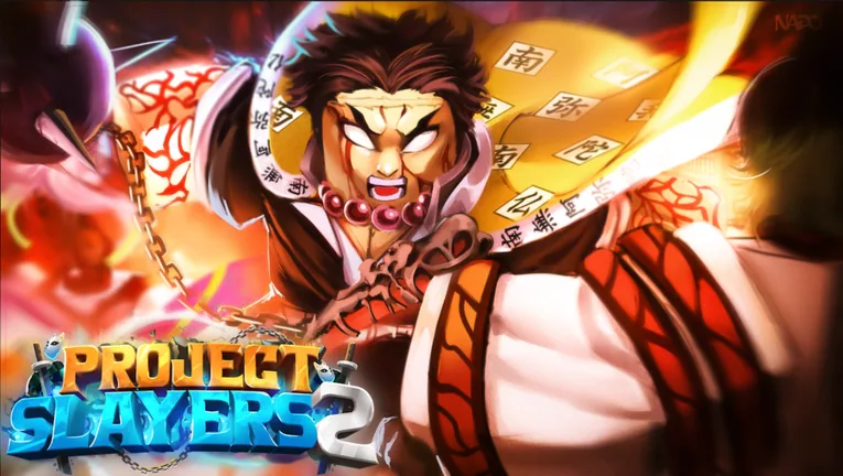 Kanji-bead demon key art with the older PROJECT SLAYERS 2 wordmark