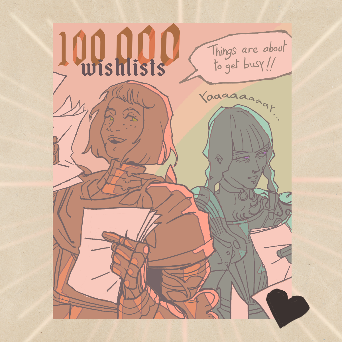Official image published with the Steam announcement “100,000 Wishlists”.