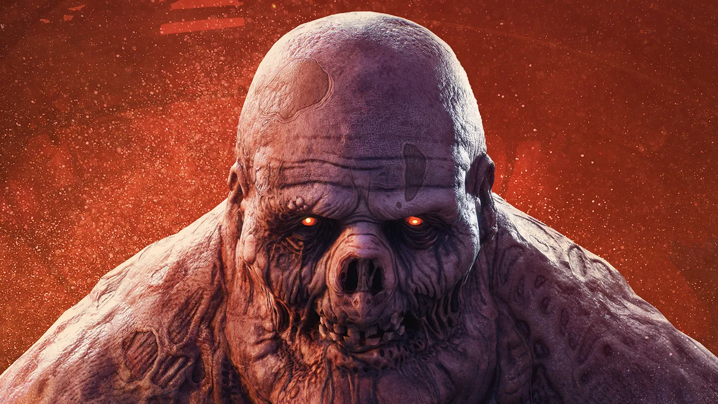 State of Decay 3 key art showing a hulking pale infected with glowing eyes against a red backdrop