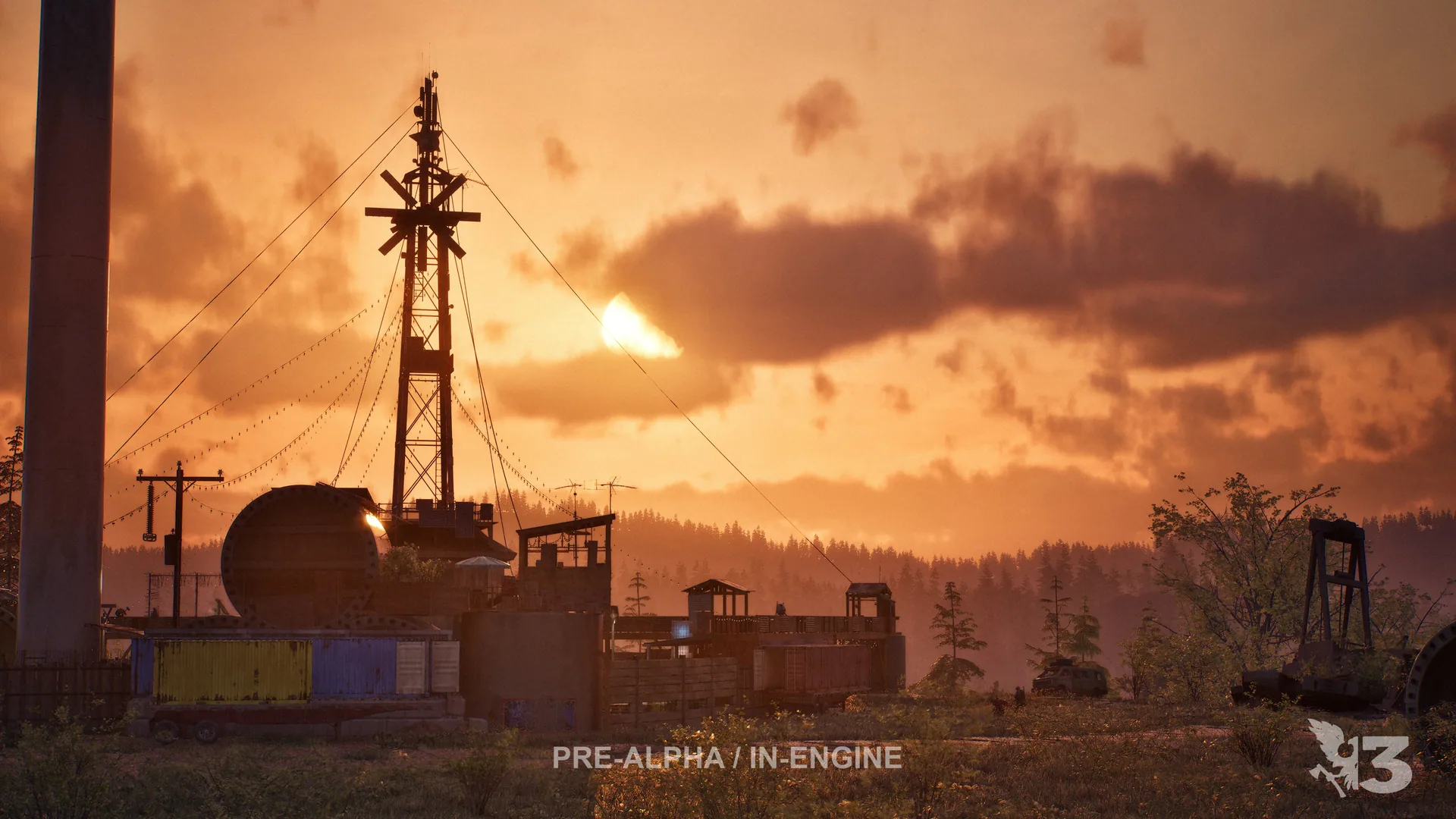 Pre-alpha view of the Windy City settlement at sunset
