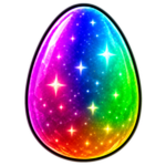 Hatched Eternal! badge: a rainbow galaxy egg on black.