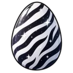 Hatched Secret! badge: a black egg with white zebra stripes and stars.