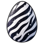 Hatched Secret! badge: a black egg with white zebra stripes and stars.