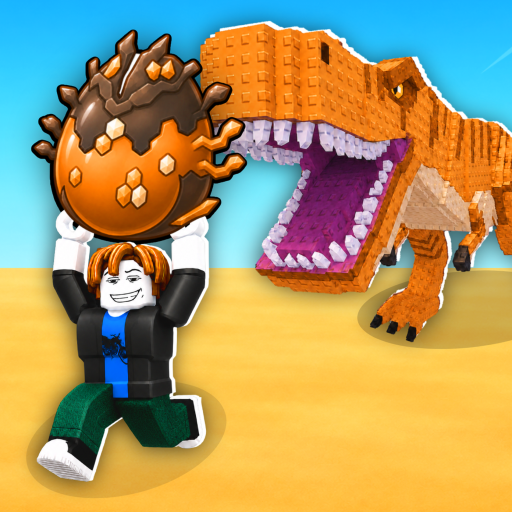 Player lifting a spiked orange-brown egg while an orange T-Rex lunges in the official Steal An Egg icon.