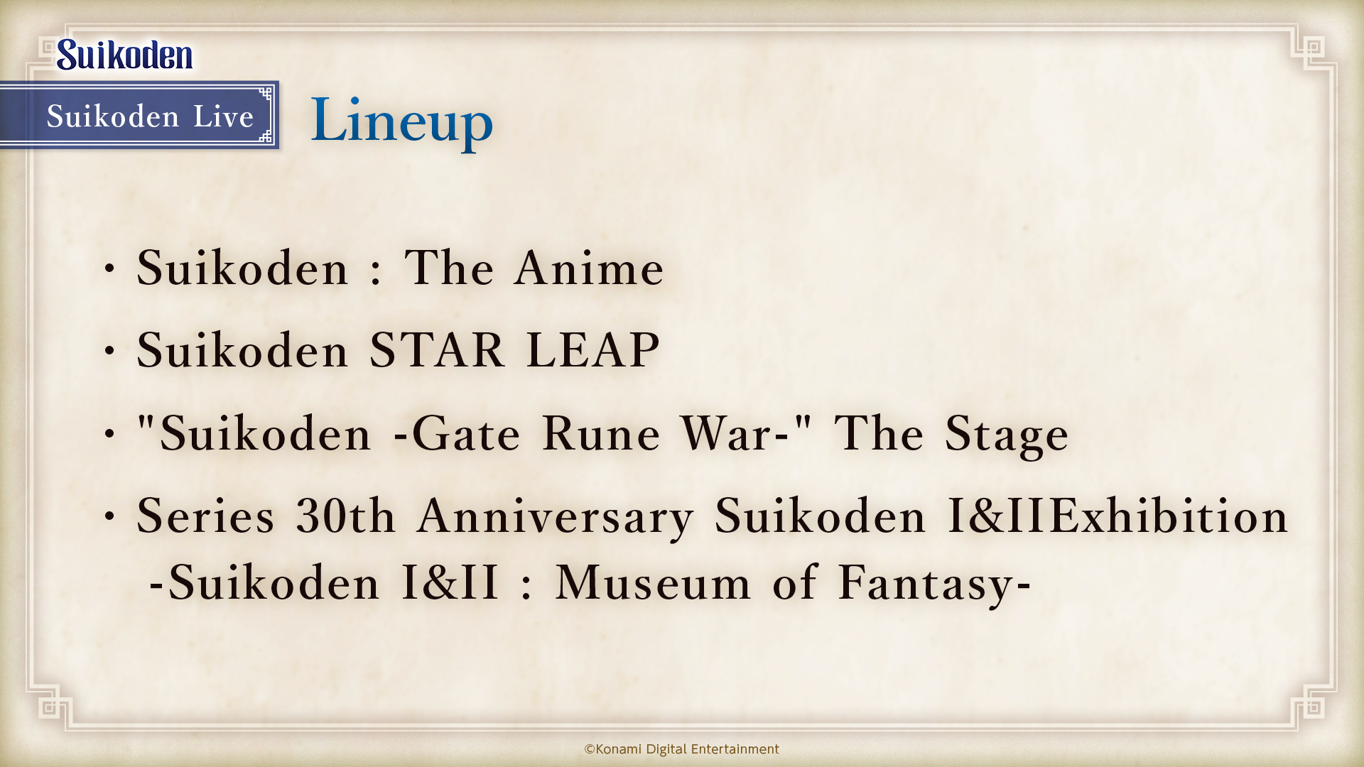 Official Steam news image from “The official program SuikodenLive at TGS will be streamed”.