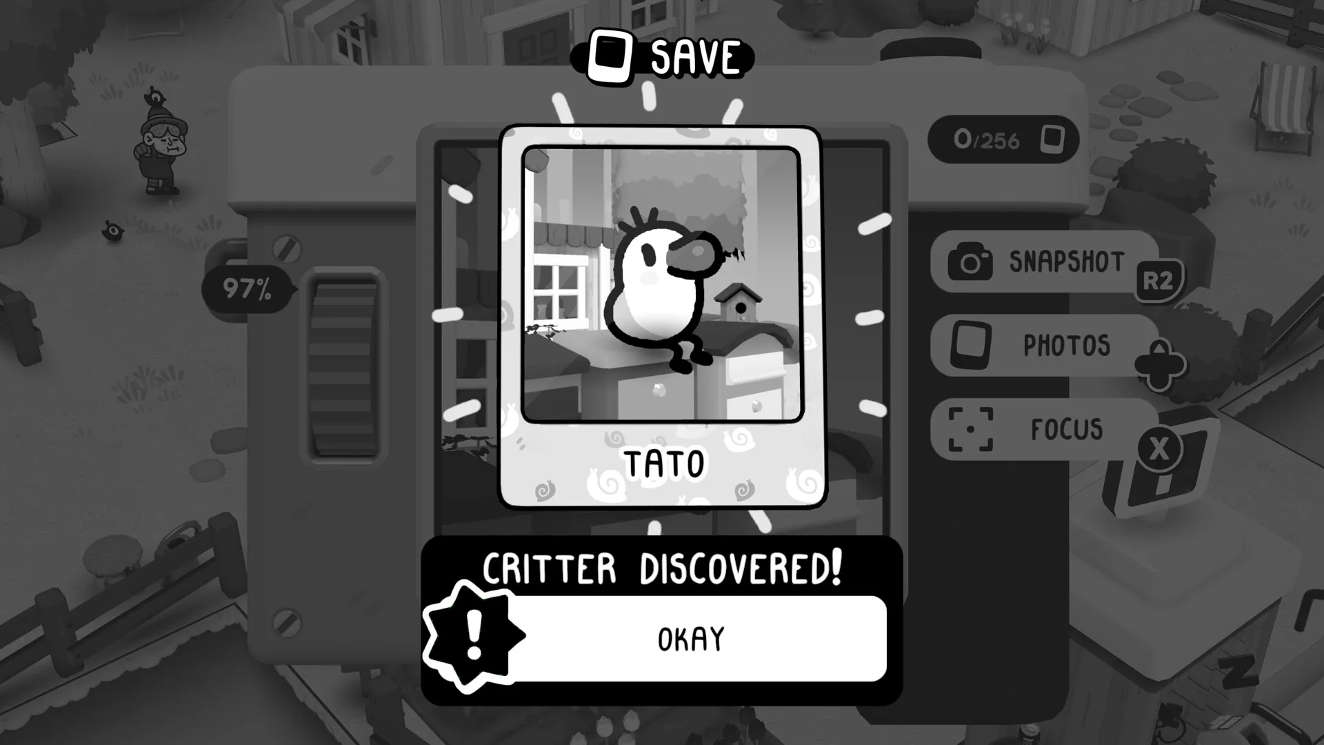 Camera snapshot of Tato the bird in a Cropten farmyard