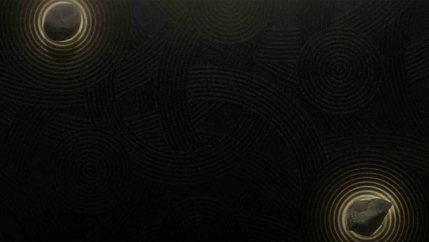 Official Steam store page background: a dark raked-sand garden with two stones.