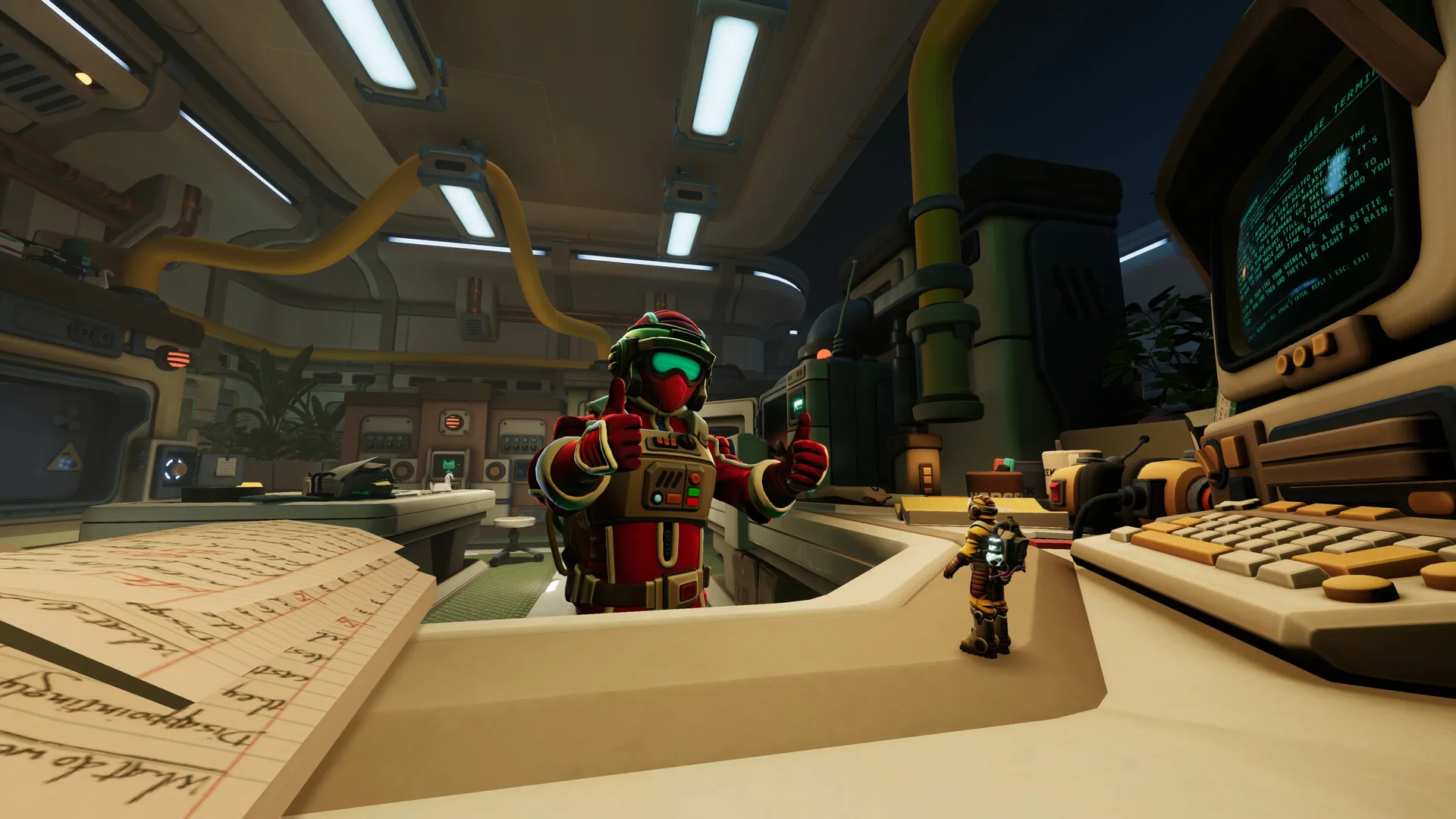 Explorer at a lit facility control desk