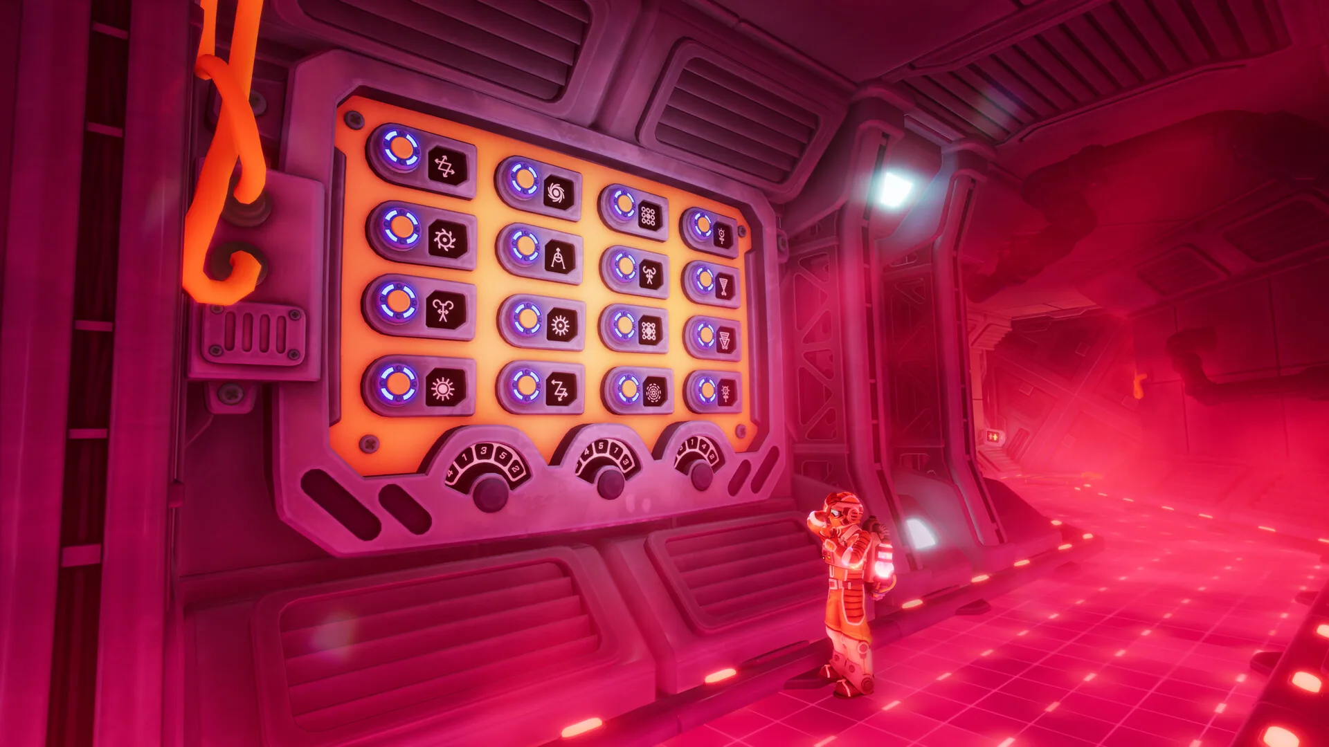 Magenta-lit control space
