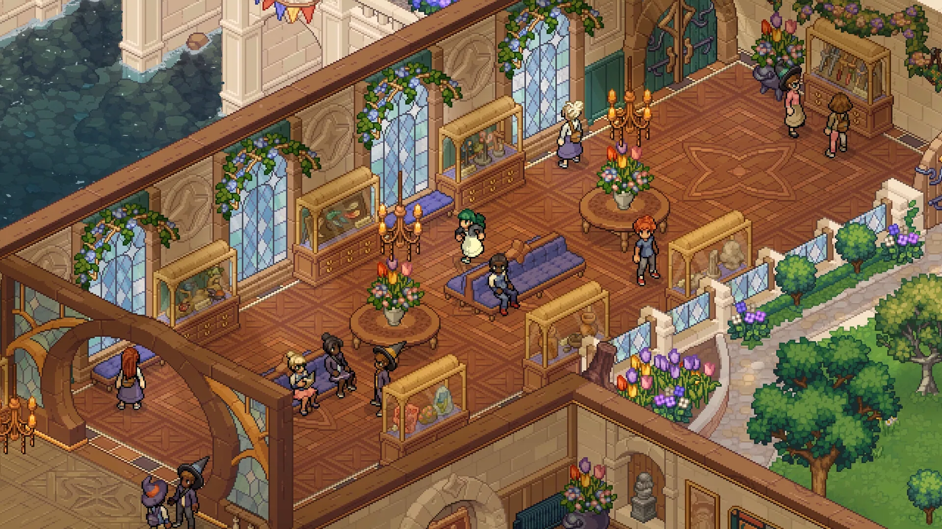 Interior hall with glass cases