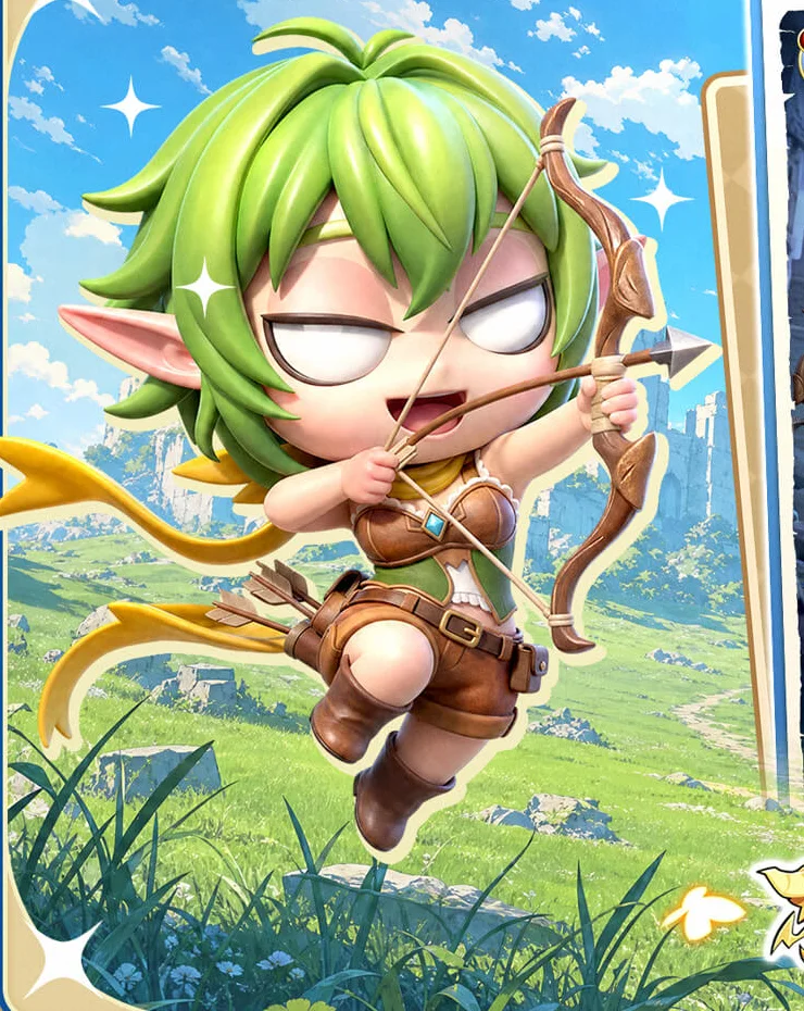 The Archer, a green-haired elf drawing a bow, in Yusha Renmei