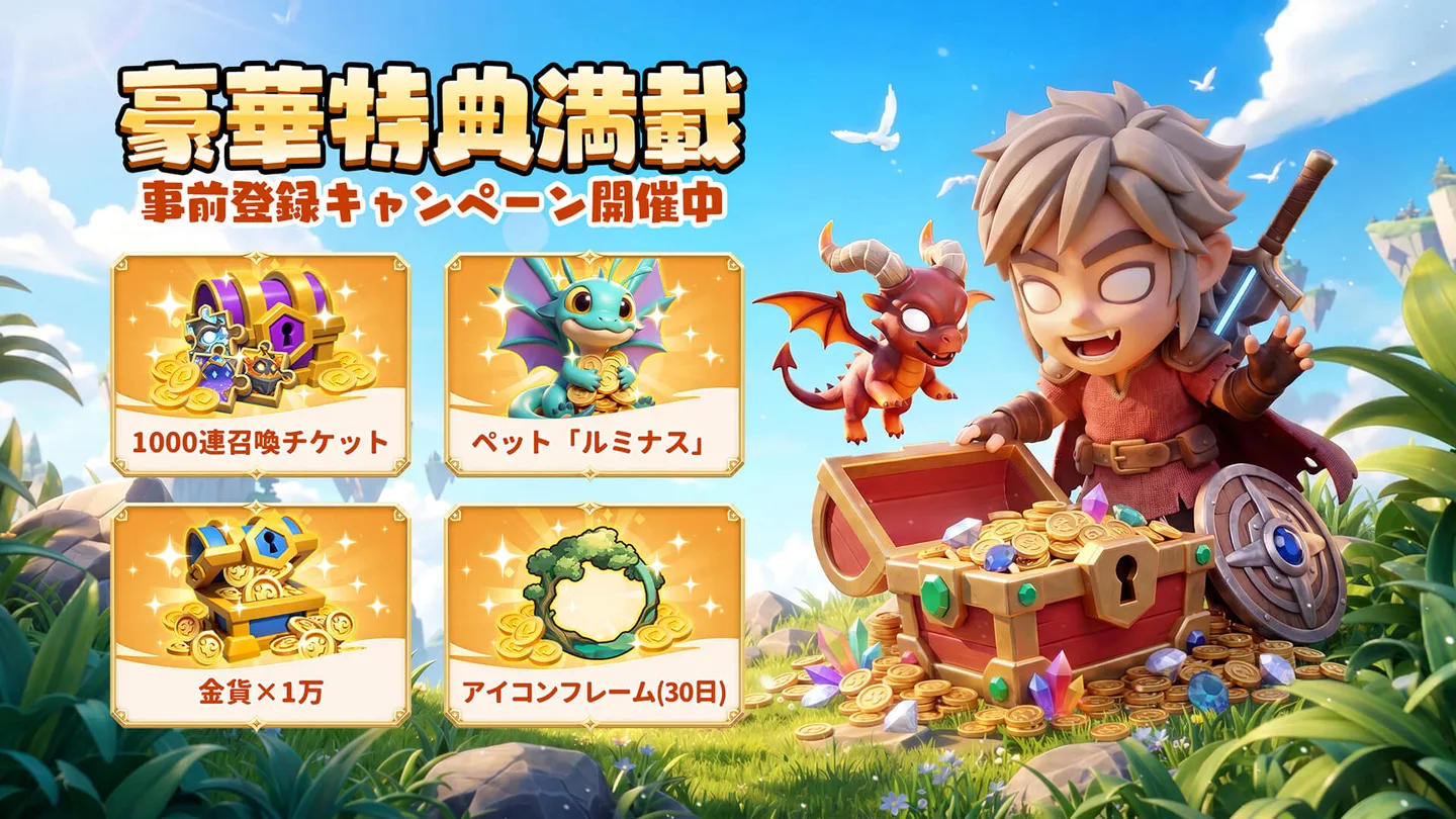 Yusha Renmei pre-registration rewards, with the hero, a red dragon and the Luminous pet